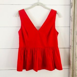J. Crew Red Peplum Top in Poplin Stretch - Size 0